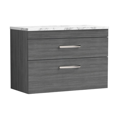 [BFRI067LCM] Millwich Contemporary 2 Drawer Wall Hung Vanity Unit with Laminate Carrara Marble Worktop, 805mm - Cutout
