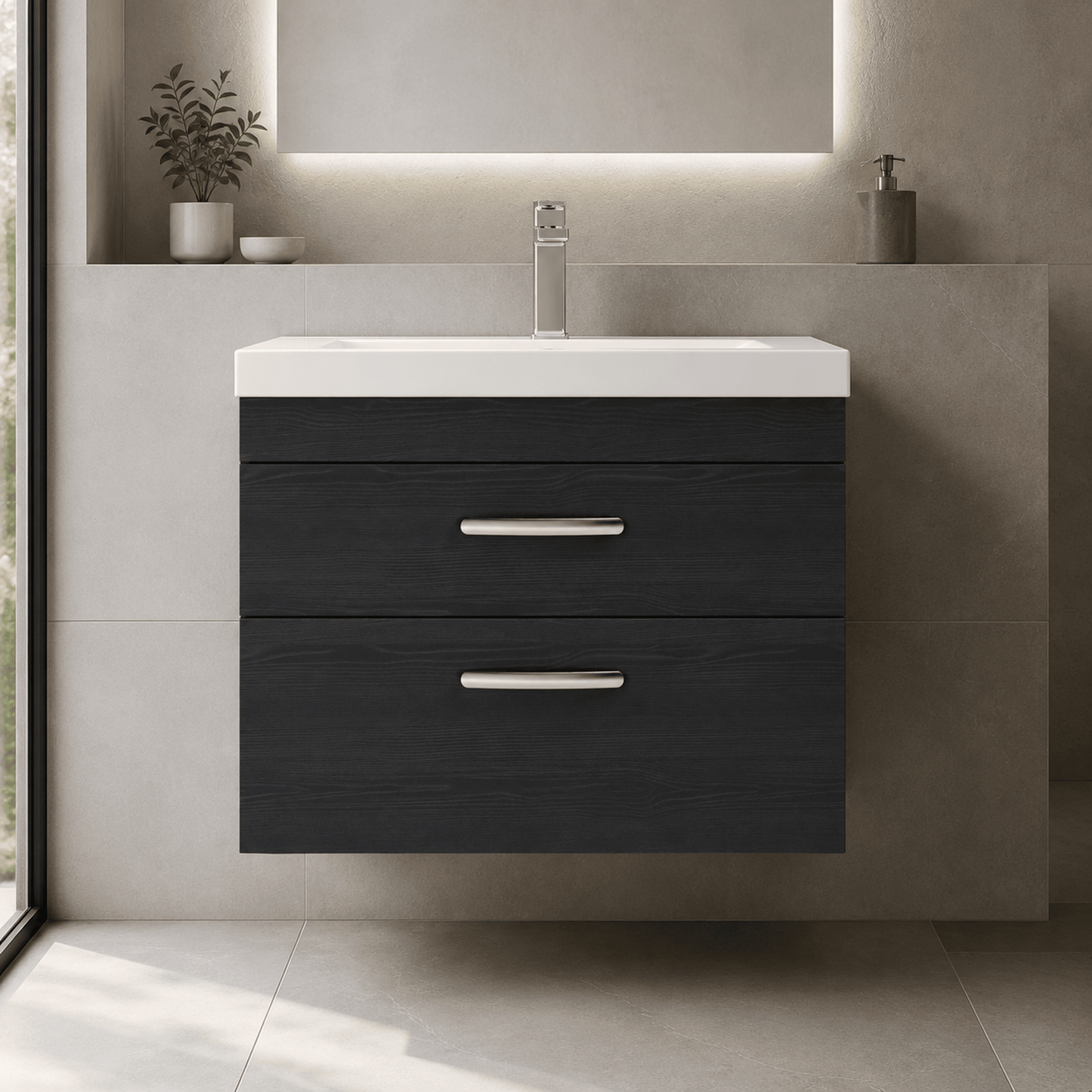 [BFRI068D] Millwich Contemporary 2 Drawer Wall Hung Vanity Unit with Thin Edge Basin - Choice of Size and Colour - Silo