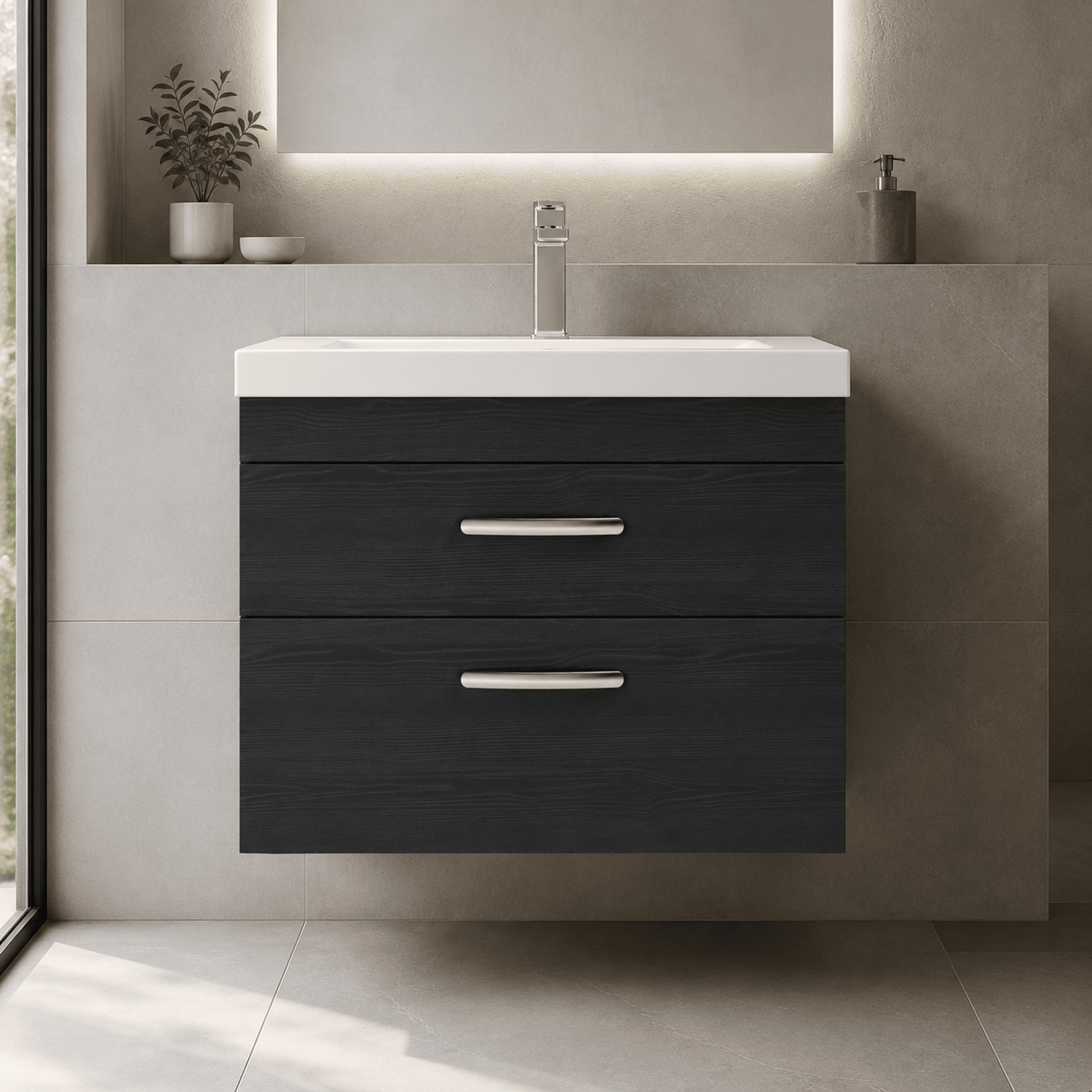 [BFRI068D] Millwich Contemporary 2 Drawer Wall Hung Vanity Unit with Thin Edge Basin - Choice of Size and Colour - Silo