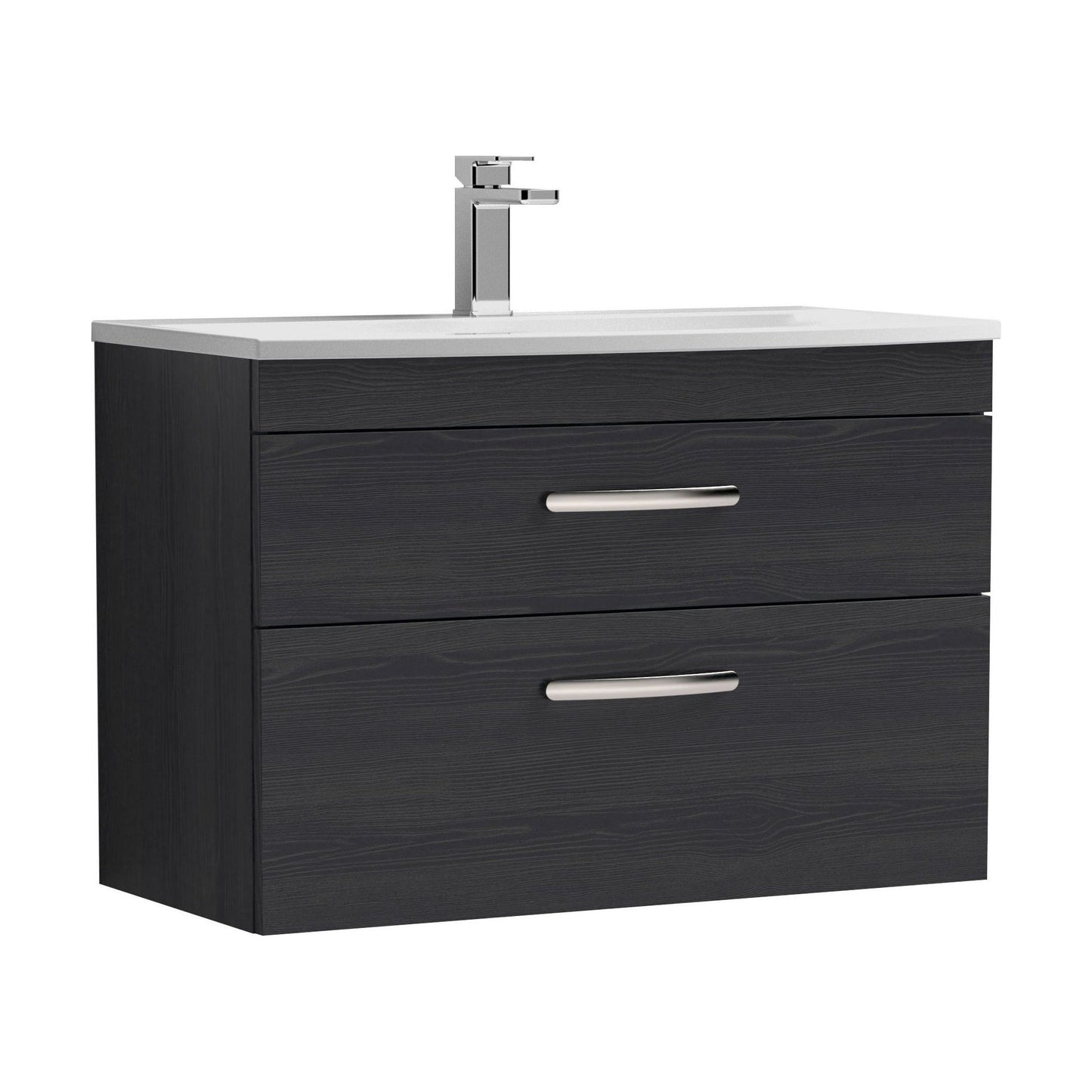 [BFRI068G] Millwich Contemporary 2 Drawer Wall Hung Vanity Unit with Curved Basin, Charcoal Black, 800mm - Cutout