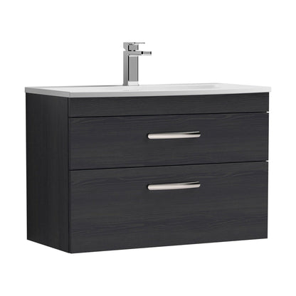 [BFRI068G] Millwich Contemporary 2 Drawer Wall Hung Vanity Unit with Curved Basin, Charcoal Black, 800mm - Cutout