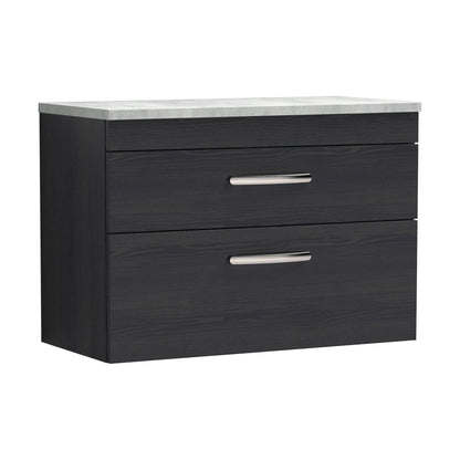 [BFRI068LBG] Millwich Contemporary 2 Drawer Wall Hung Vanity Unit with Laminate Black Galaxy Granite Worktop, Charcoal Black, 800mm - Cutout