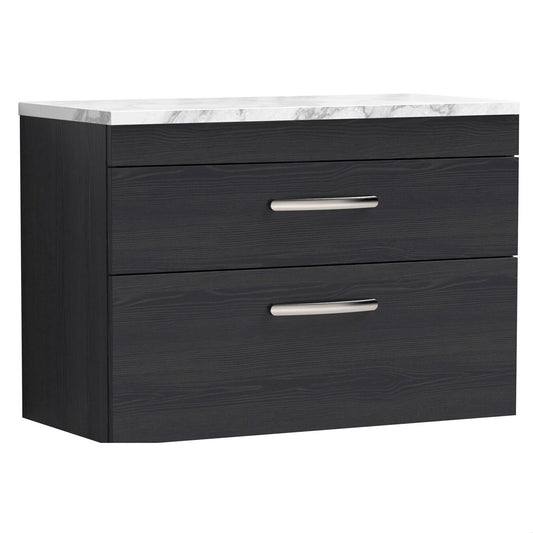 [BFRI068LCM] Millwich Contemporary 2 Drawer Wall Hung Vanity Unit with Laminate Carrara Marble Worktop, Charcoal Black, 800mm - Cutout