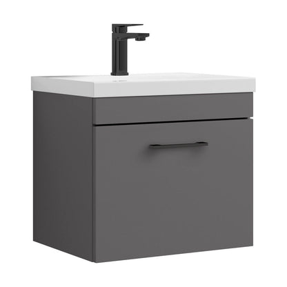 [BFRI073A69] Rio 1 Drawer Wall Hung Vanity Basin Unit - 500mm - Gloss Grey with Square Black D-shaped handle (Tap Not Included) - Balterley - Cutout