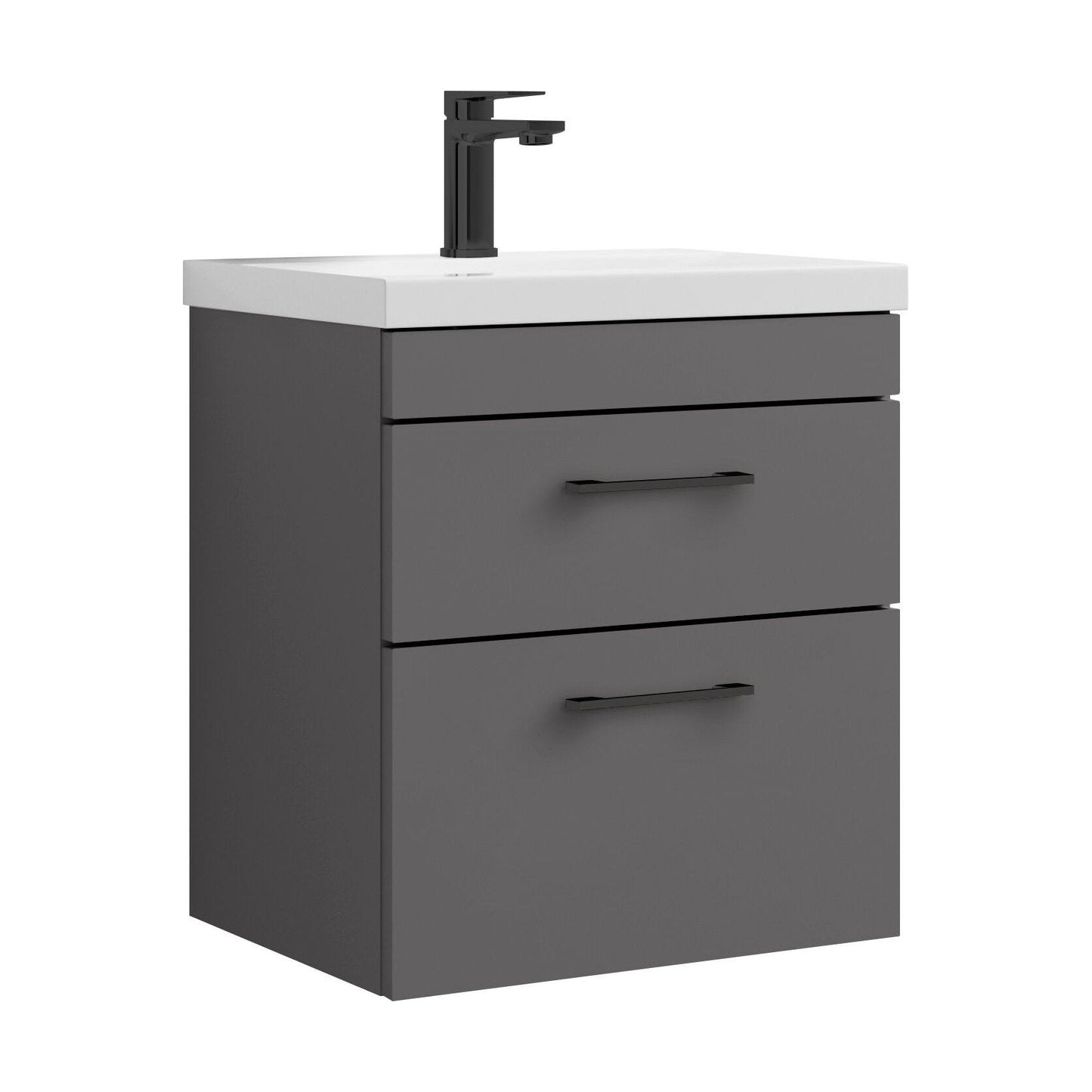 [BFRI074A69] Rio 2 Drawer Wall Hung Vanity Basin Unit - 500mm - Gloss Grey with Square Black D-shaped handles (Tap Not Included) - Balterley - Cutout