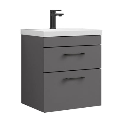 [BFRI074A69] Rio 2 Drawer Wall Hung Vanity Basin Unit - 500mm - Gloss Grey with Square Black D-shaped handles (Tap Not Included) - Balterley - Cutout