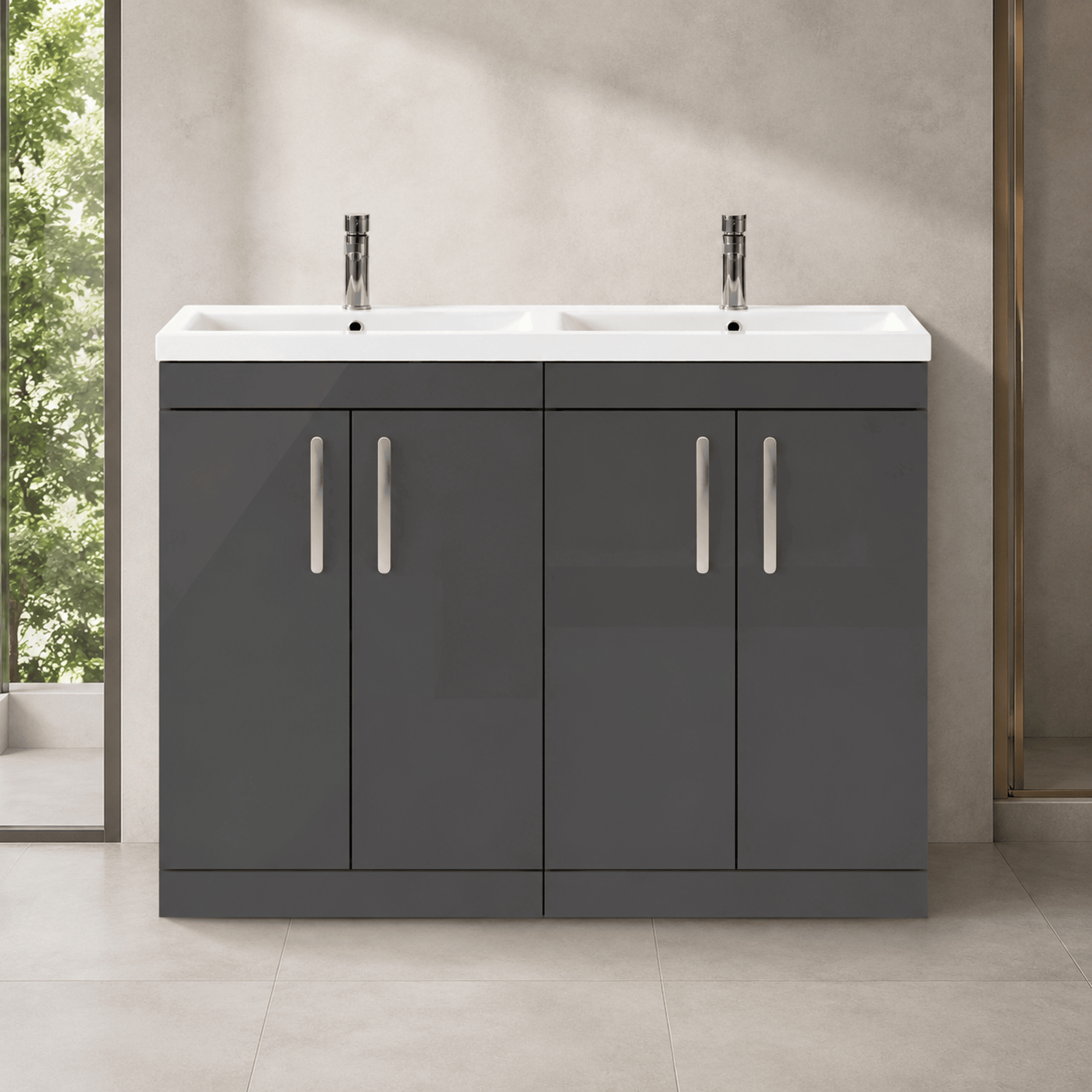 [BFRI075F] Millwich Contemporary 4 Door Floor Standing Vanity Unit with Basin - Choice of Colour - Silo