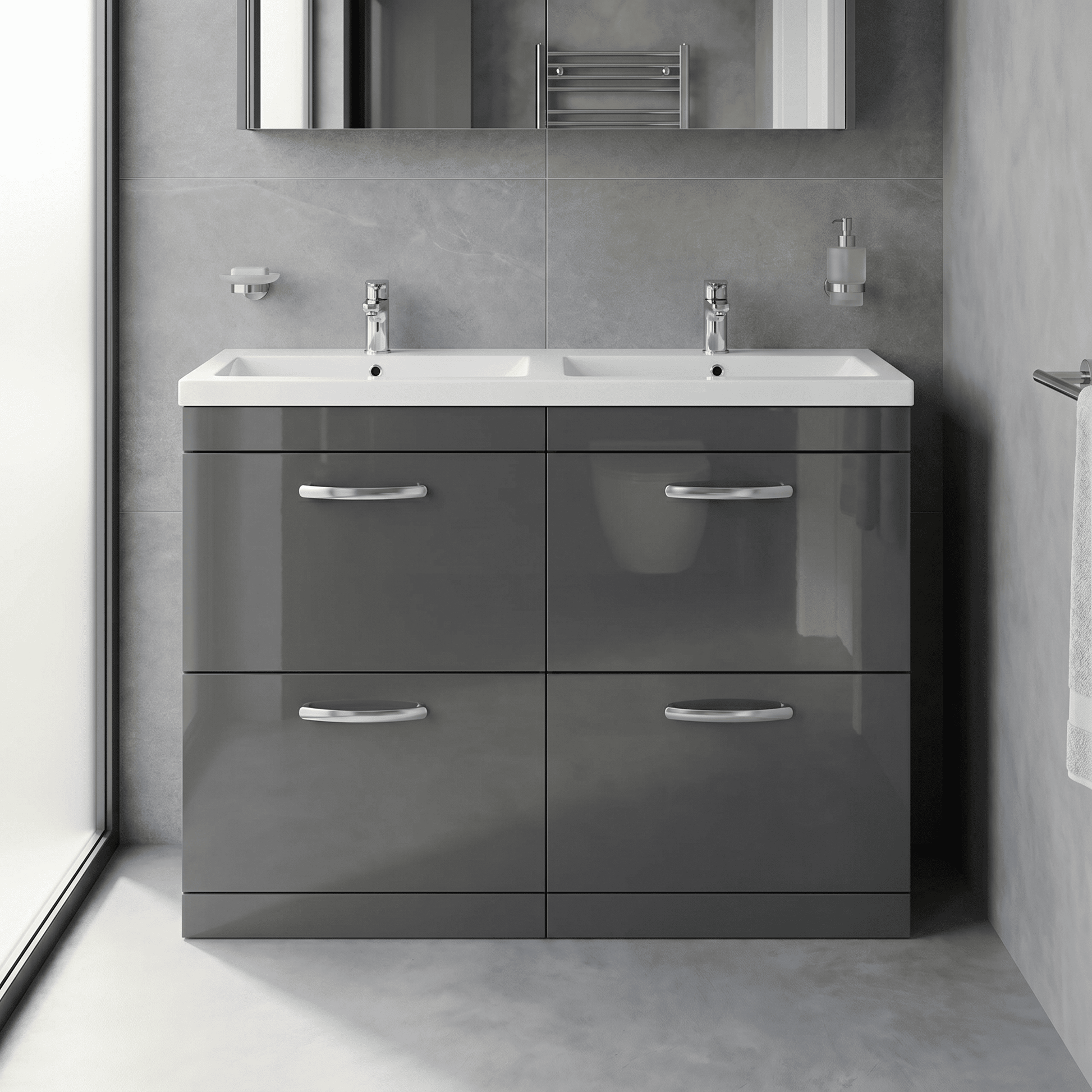 [BFRI076F] Millwich Contemporary 4 Drawer Floor Standing Vanity Unit with Basin - Choice of Colour - Silo