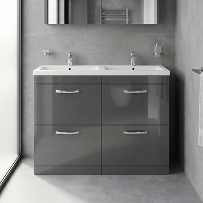 [BFRI076F] Millwich Contemporary 4 Drawer Floor Standing Vanity Unit with Basin - Choice of Colour - Silo