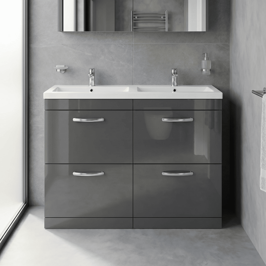 [BFRI076F] Millwich Contemporary 4 Drawer Floor Standing Vanity Unit with Basin - Choice of Colour - Silo