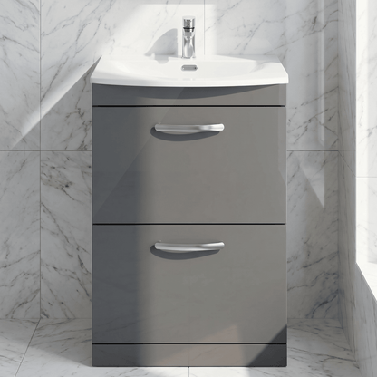 [BFRI076G] Millwich Contemporary 2 Drawer Floor Standing Vanity Unit with Curved Basin - Choice of Size and Colour - Silo