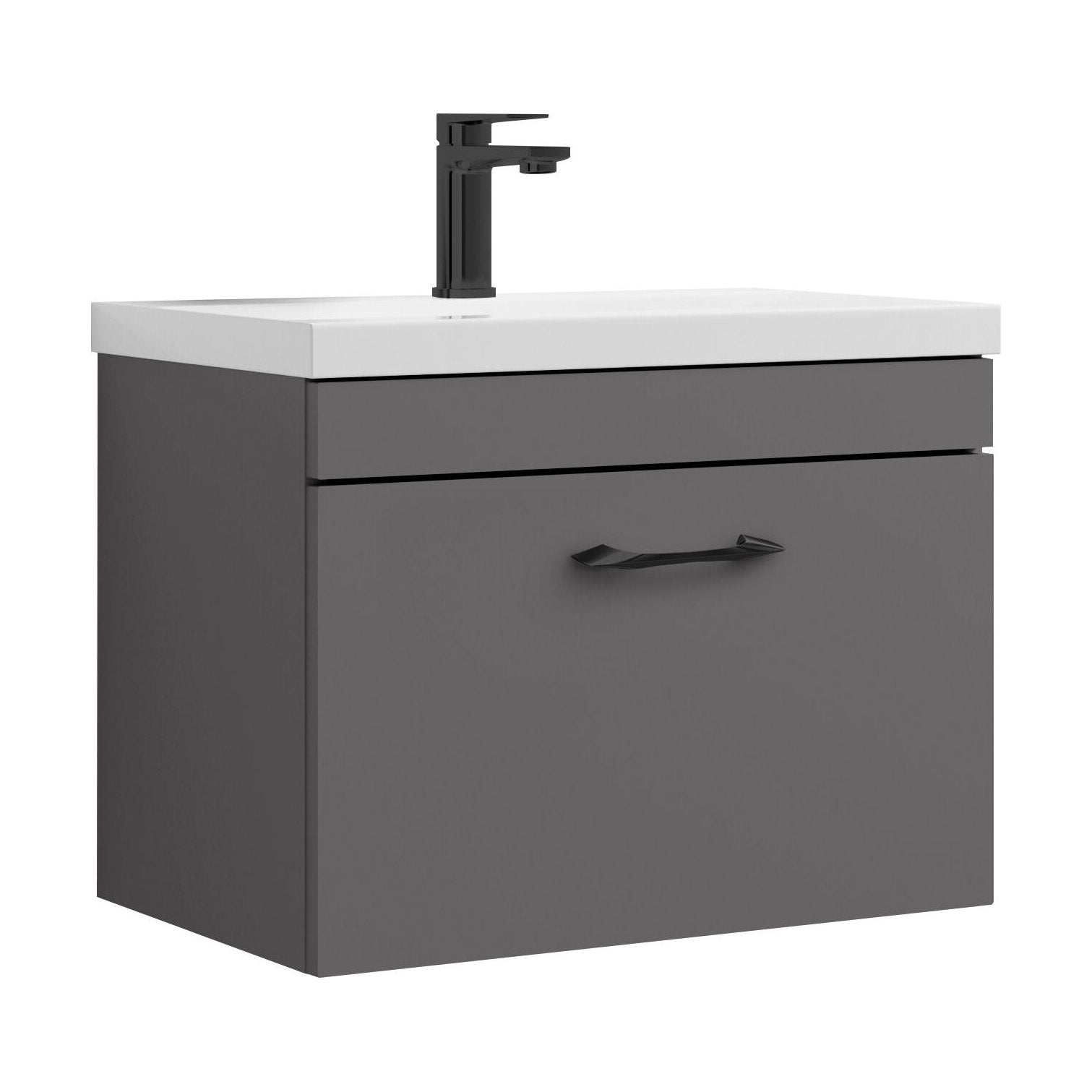 [BFRI077A17] Rio 1 Drawer Wall Hung Vanity Basin Unit - 600mm - Gloss Grey with Black D-shaped handle (Tap Not Included) - Balterley - Cutout