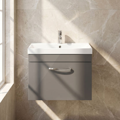 [BFRI077D] Millwich Contemporary 1 Drawer Wall Hung Vanity Unit with Thin Edge Basin - Choice of Size and Colour - Silo