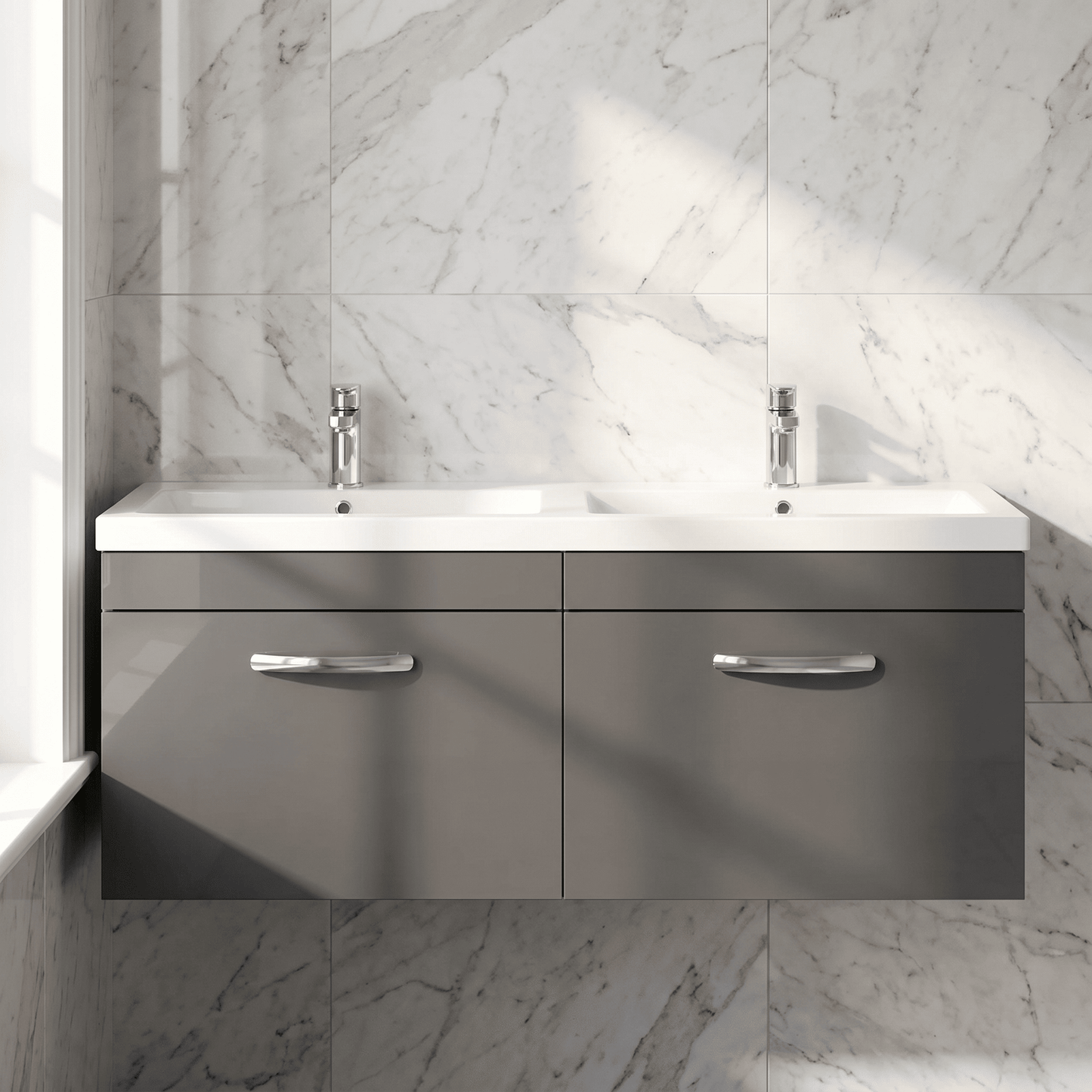 [BFRI077F] Millwich Contemporary 2 Drawer Wall Hung Vanity Unit with Basin - Choice of Colour - Silo