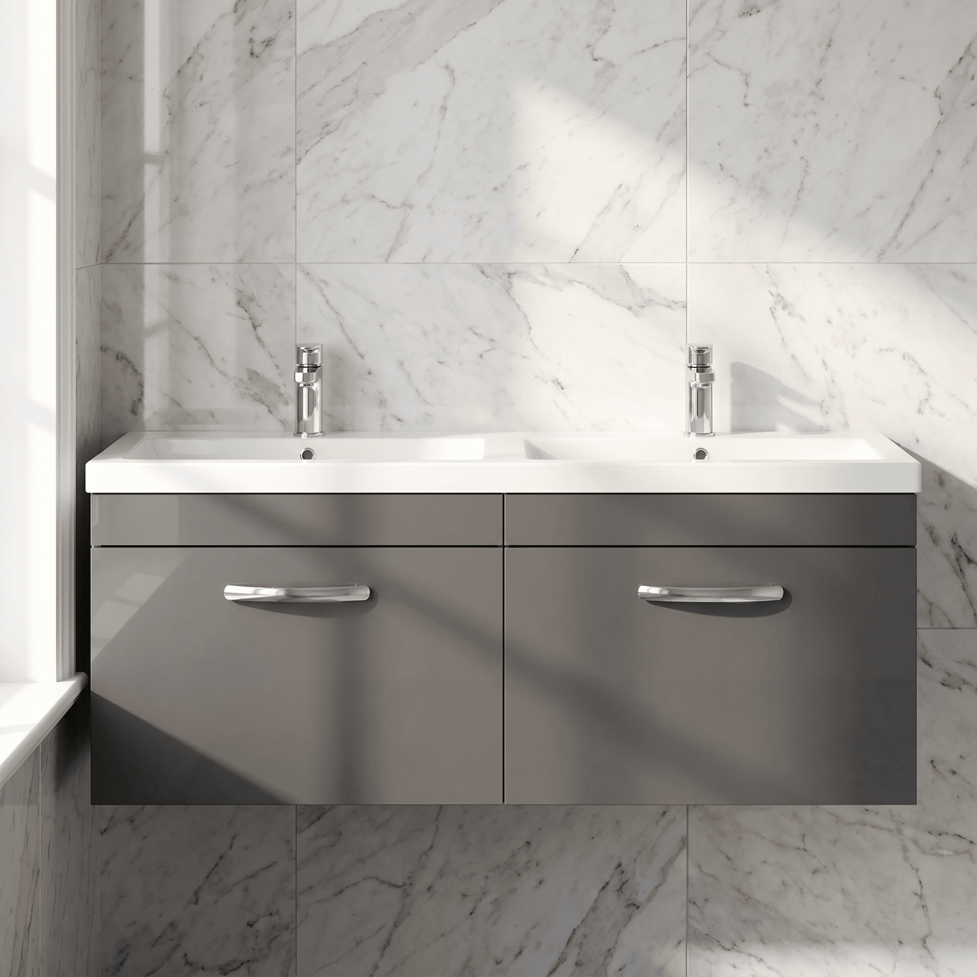 [BFRI077F] Millwich Contemporary 2 Drawer Wall Hung Vanity Unit with Basin - Choice of Colour - Silo