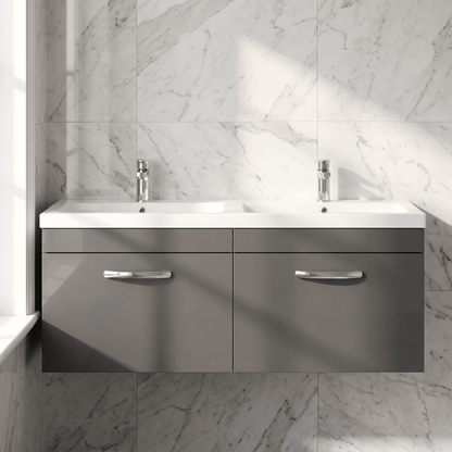[BFRI077F] Millwich Contemporary 2 Drawer Wall Hung Vanity Unit with Basin - Choice of Colour - Silo