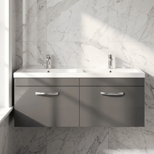 [BFRI077F] Millwich Contemporary 2 Drawer Wall Hung Vanity Unit with Basin - Choice of Colour - Silo