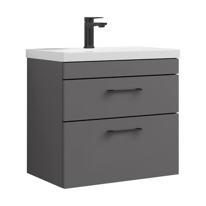 [BFRI078A69] Rio 2 Drawer Wall Hung Vanity Basin Unit - 600mm - Gloss Grey with Square Black D-shaped handles (Tap Not Included) - Balterley - Cutout