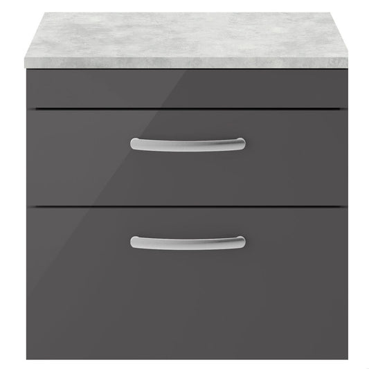 [BFRI078LBG] Millwich Contemporary 2 Drawer Wall Hung Vanity Unit with Laminate Black Galaxy Granite Worktop, Gloss Grey, 600mm - Cutout