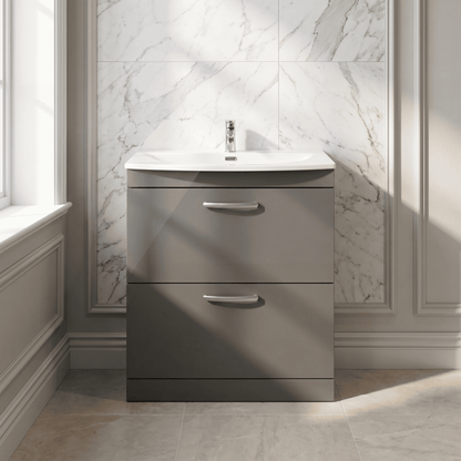 [BFRI079G] Millwich Contemporary 2 Drawer Floor Standing Vanity Unit with Curved Basin - Choice of Size and Colour - Silo