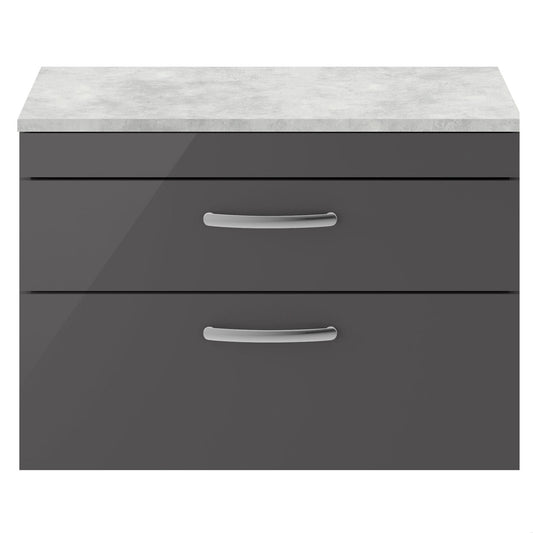 [BFRI081LBG] Millwich Contemporary 2 Drawer Wall Hung Vanity Unit with Laminate Black Galaxy Granite Worktop, 805mm - Cutout