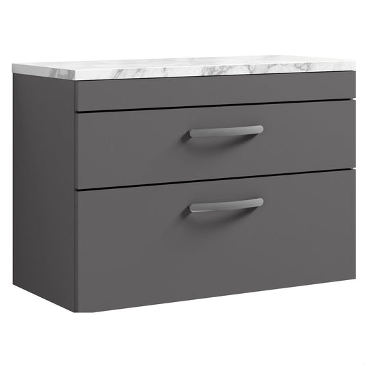[BFRI081LCM] Millwich Contemporary 2 Drawer Wall Hung Vanity Unit with Laminate Carrara Marble Worktop, 800mm - Cutout