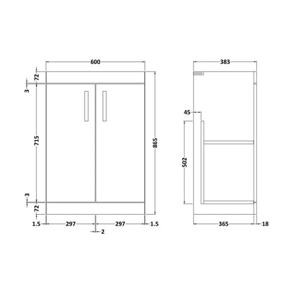 [BFRI103E] 600 Floor Standing 2-Door Basin Unit - Technical Drawing
