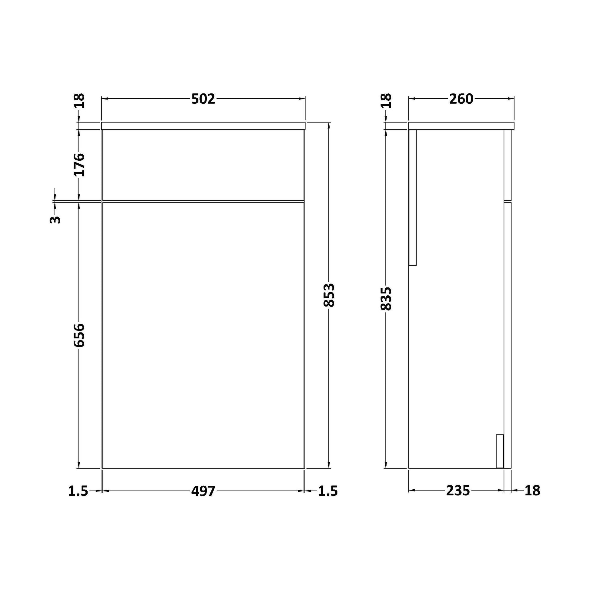 [BFRI142E] 500MM WC UNIT GLWHT - Technical Drawing