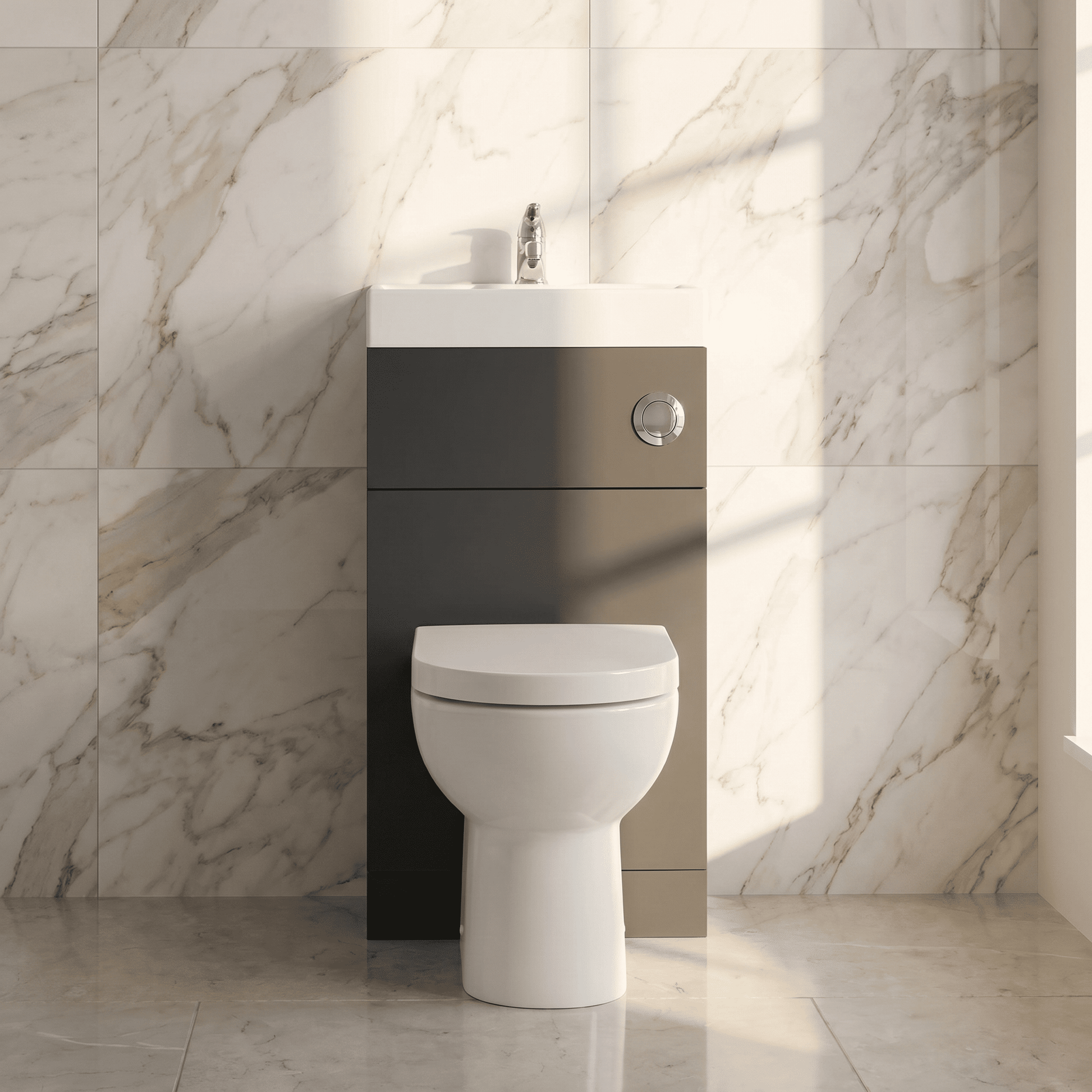 [BFRI1445CB] Modern Bathroom Floor Standing 2 in 1 Combination Basin and WC Toilet Unit - 500 x 355mm, Dark Grey - Silo