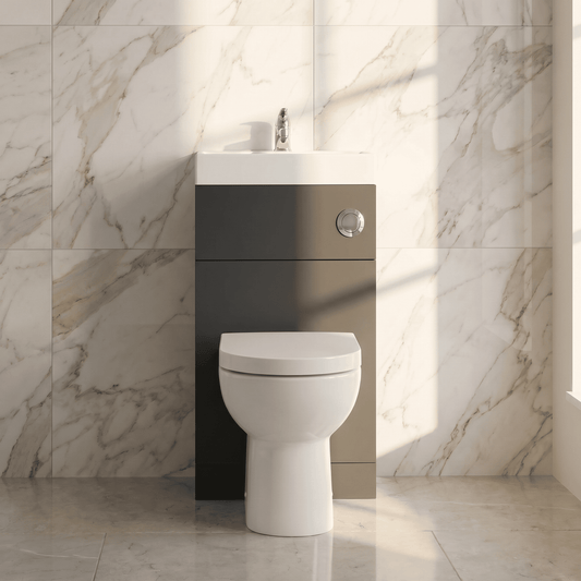 [BFRI1445CB] Modern Bathroom Floor Standing 2 in 1 Combination Basin and WC Toilet Unit - 500 x 355mm, Dark Grey - Silo