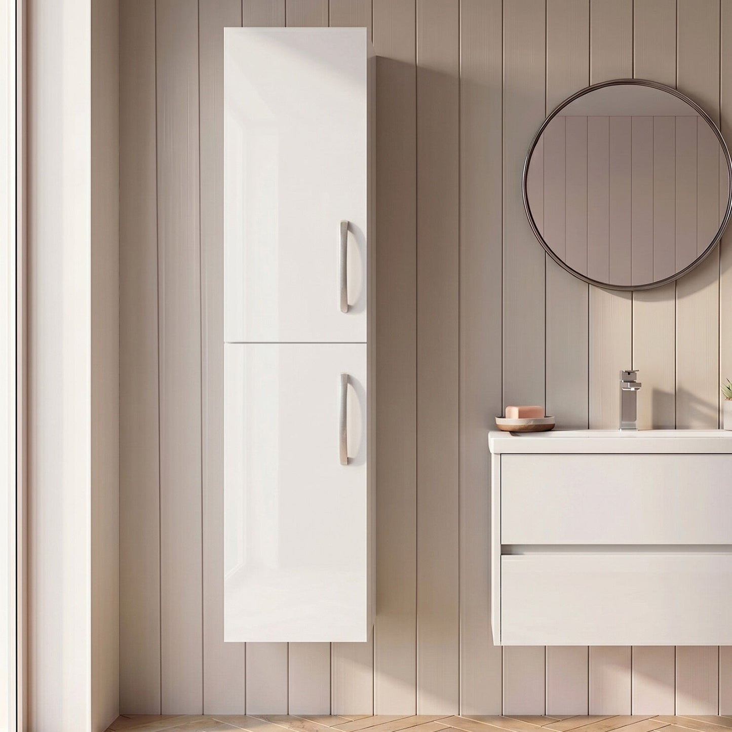 [BFRI162E] Millwich Wall Hung Tall Cabinet - 300mm, Gloss White - Silo