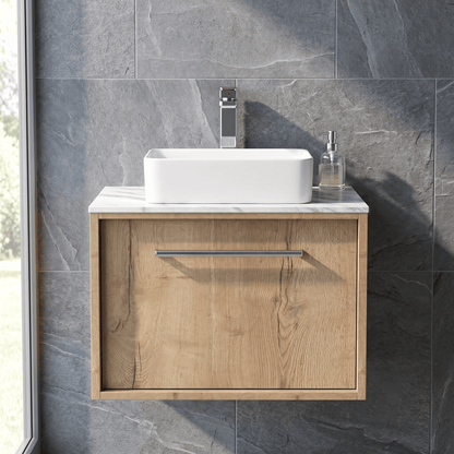 [BFRS1894CMT] Sturbridge Contemporary Wall Hung 1 Drawer Vanity Unit with Carrera Marble Top - Choice of Size and Colour - Silo