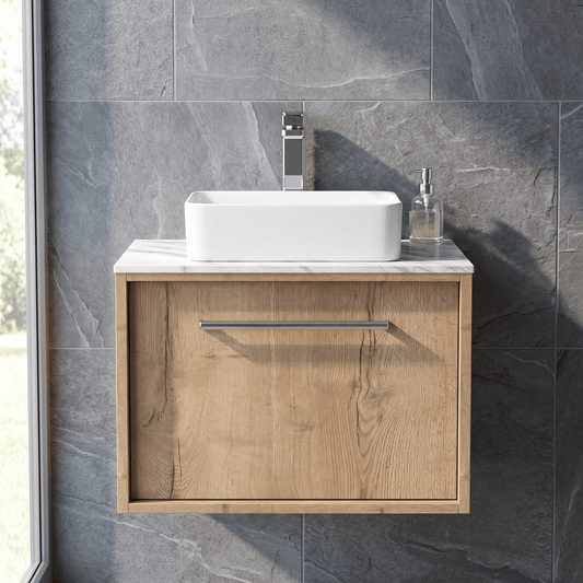 [BFRS1894CMT] Sturbridge Contemporary Wall Hung 1 Drawer Vanity Unit with Carrera Marble Top - Choice of Size and Colour - Silo