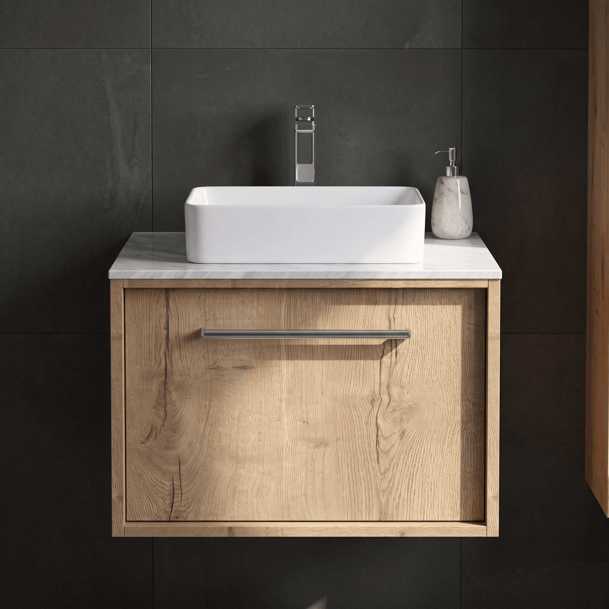 [BFRS1894GMT] Sturbridge Contemporary Wall Hung 1 Drawer Vanity Unit with Grey Marble Top - Choice of Size and Colour - Silo
