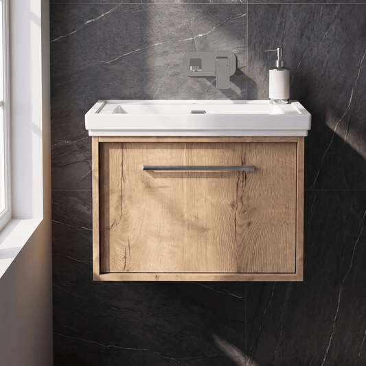 [BFRS1894H] Sturbridge Contemporary Wall Hung 1 Drawer Vanity Unit with Traditional 0 Tap Hole Fireclay Basin - Choice of Size and Colour - Silo