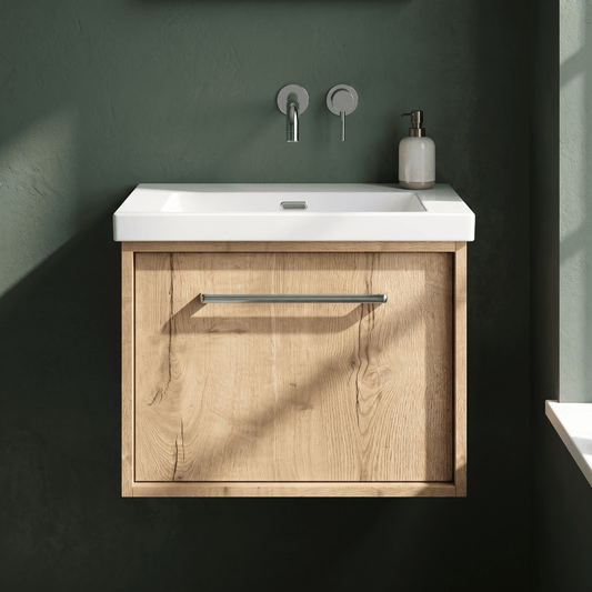 [BFRS1894K] Sturbridge Contemporary Wall Hung 1 Drawer Vanity Unit with 0 Tap Hole Fireclay Basin - Choice of Size and Colour - Silo