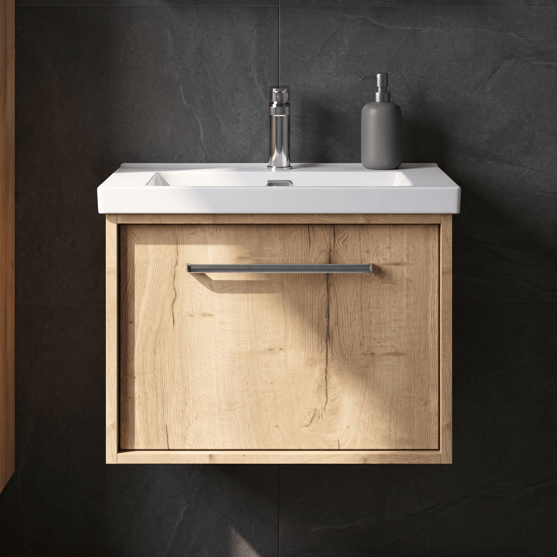 [BFRS1894L] Sturbridge Contemporary Wall Hung 1 Drawer Vanity Unit with 1 Tap Hole Contemporary Fireclay Basin - Choice of Size and Colour - Silo