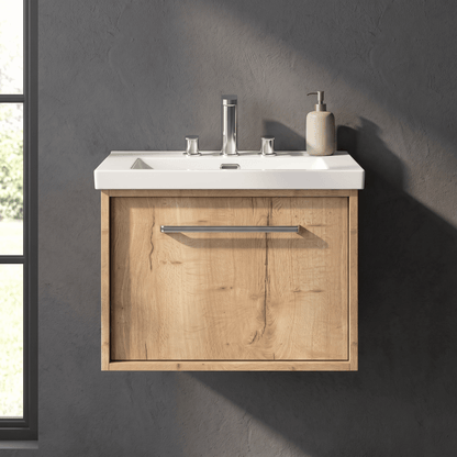 [BFRS1894M] Sturbridge Contemporary Wall Hung 1 Drawer Vanity Unit with 3 Tap Hole Fireclay Basin - Choice of Size and Colour - Silo