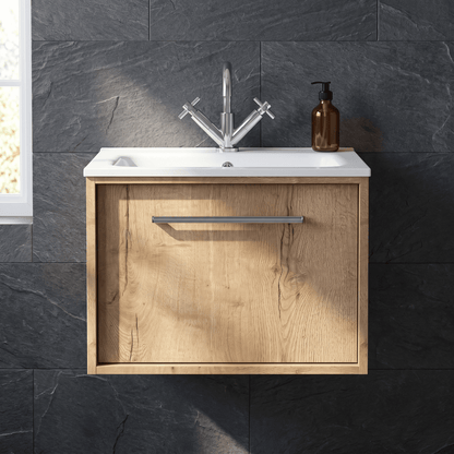 [BFRS1894P] Sturbridge Contemporary Wall Hung 1 Drawer Vanity Unit with Stone Basin - Choice of Size and Colour - Silo