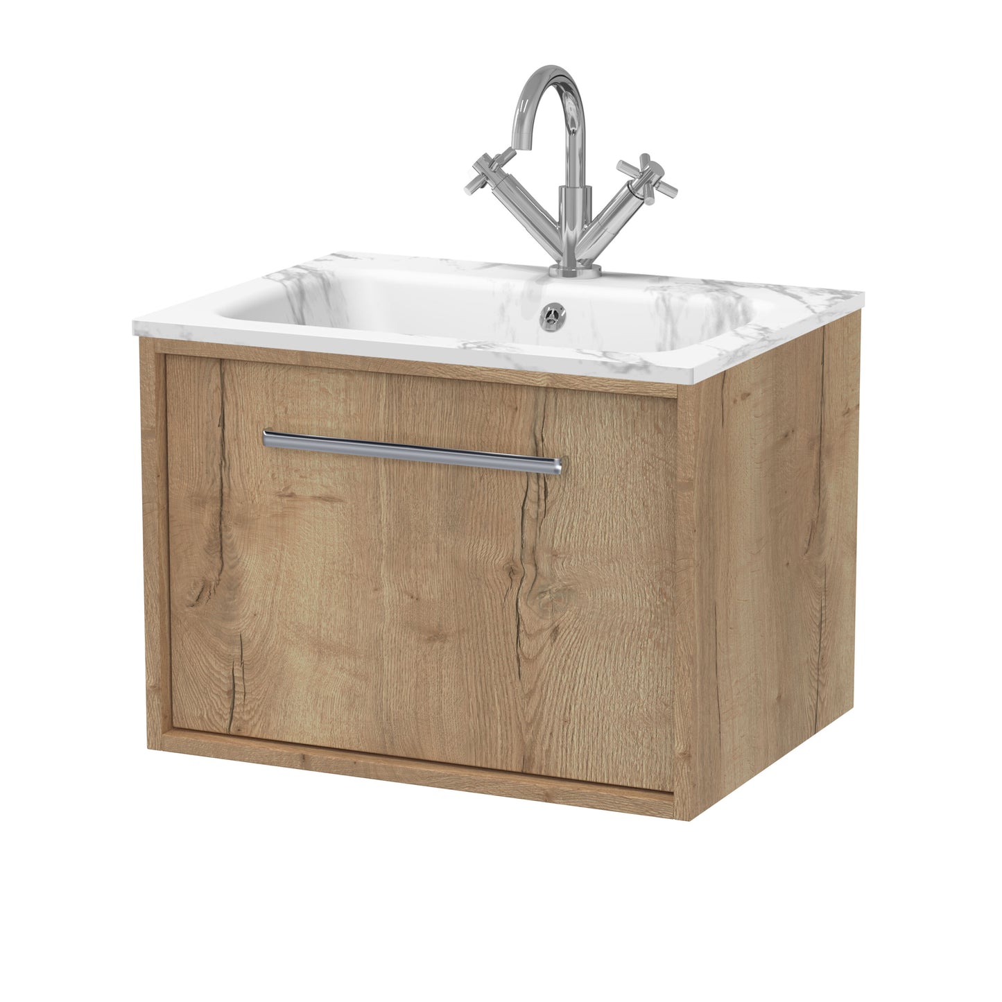 [BFRS1894Q] Sturbridge Contemporary Wall Hung 1 Drawer Vanity Unit with Carrera Marble Stone Basin - Choice of Size and Colour - Cutout