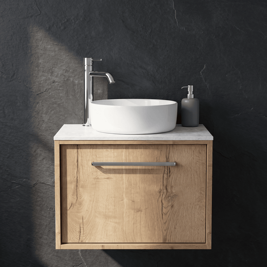 [BFRS1894WMT] Sturbridge Contemporary Wall Hung 1 Drawer Vanity Unit with White Marble Top - Choice of Size and Colour - Silo