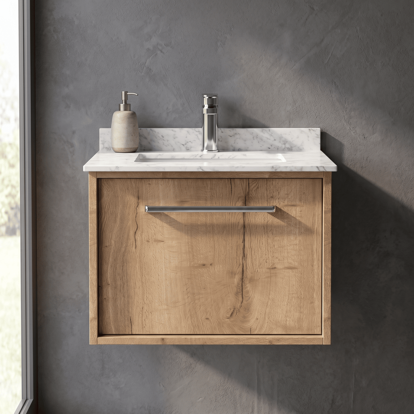 [BFRS1894WS1] Sturbridge Contemporary Wall Hung 1 Drawer Vanity Unit with Marble Top and Basin - Choice of Size and Colour - Silo