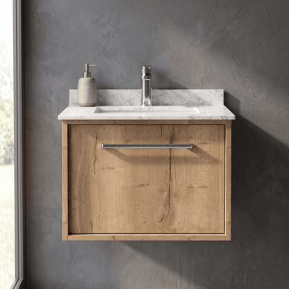 [BFRS1894WS1] Sturbridge Contemporary Wall Hung 1 Drawer Vanity Unit with Marble Top and Basin - Choice of Size and Colour - Silo