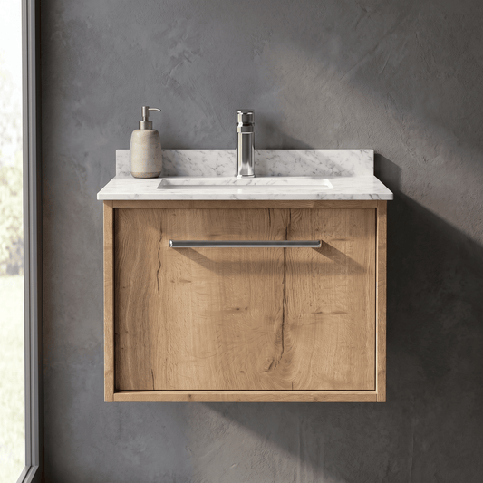 [BFRS1894WS1] Sturbridge Contemporary Wall Hung 1 Drawer Vanity Unit with Marble Top and Basin - Choice of Size and Colour - Silo