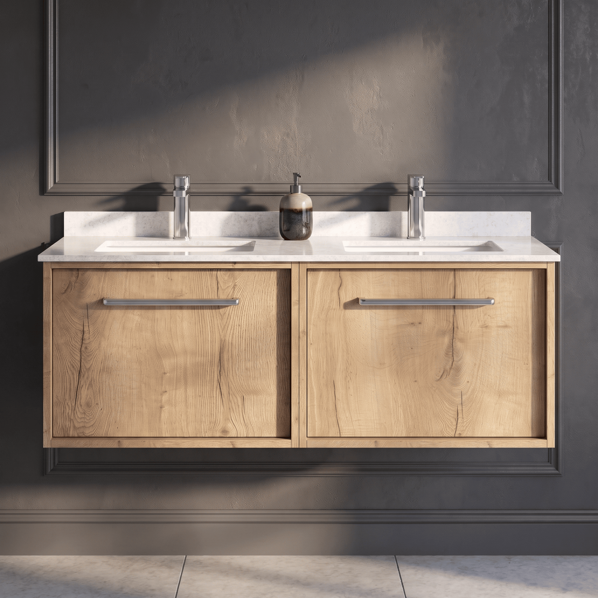 [BFRS1894WS2] Sturbridge Contemporary Wall Hung 2 Drawer 1200mm Vanity Unit with Marble Top and Basin - Choice of Colour - Silo