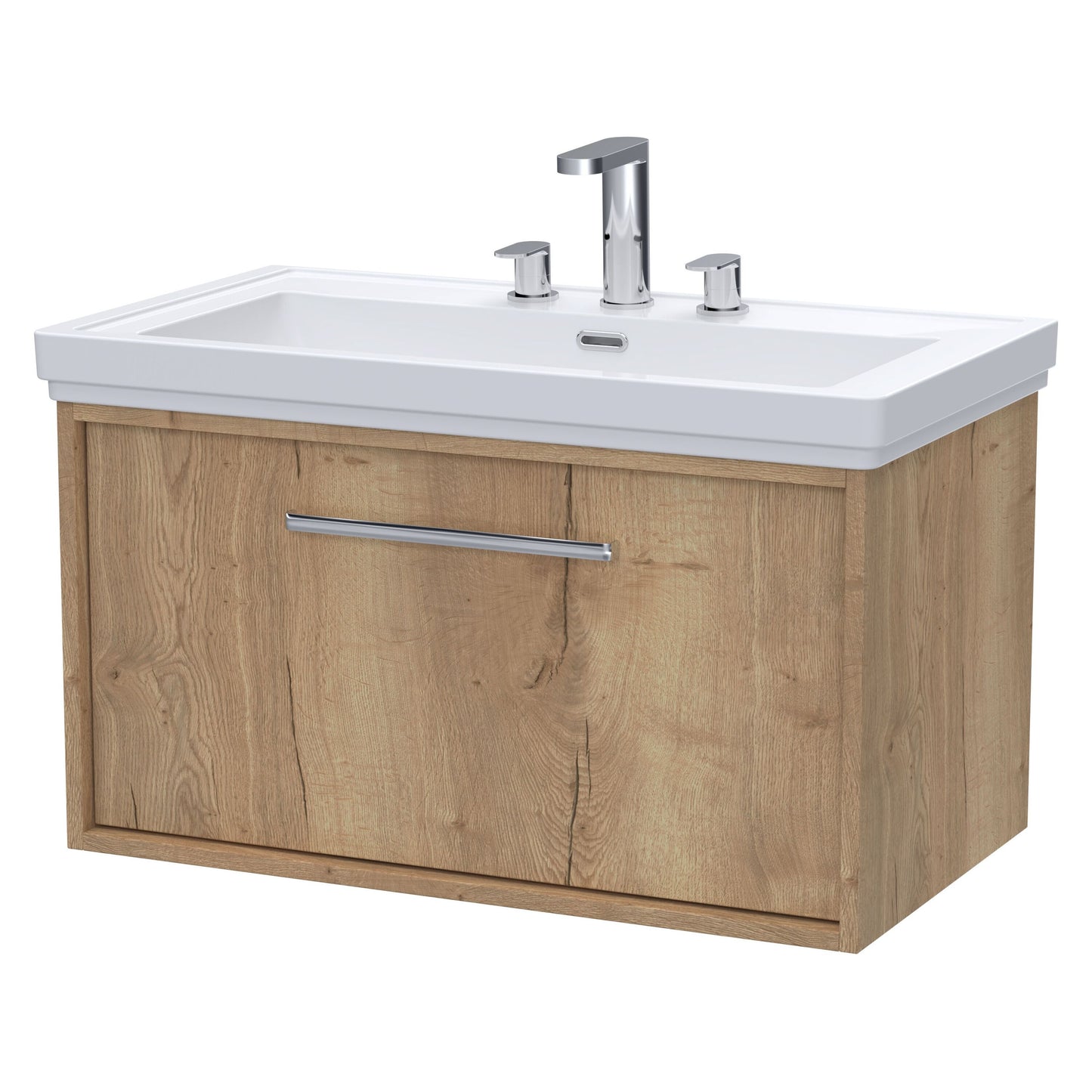 [BFRS1896B] Sturbridge Contemporary Wall Hung 1 Drawer Vanity Unit with Traditional 3 Tap Hole Fireclay Basin - Choice of Size and Colour - Cutout