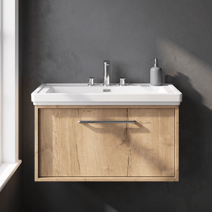 [BFRS1896B] Sturbridge Contemporary Wall Hung 1 Drawer Vanity Unit with Traditional 3 Tap Hole Fireclay Basin - Choice of Size and Colour - Silo