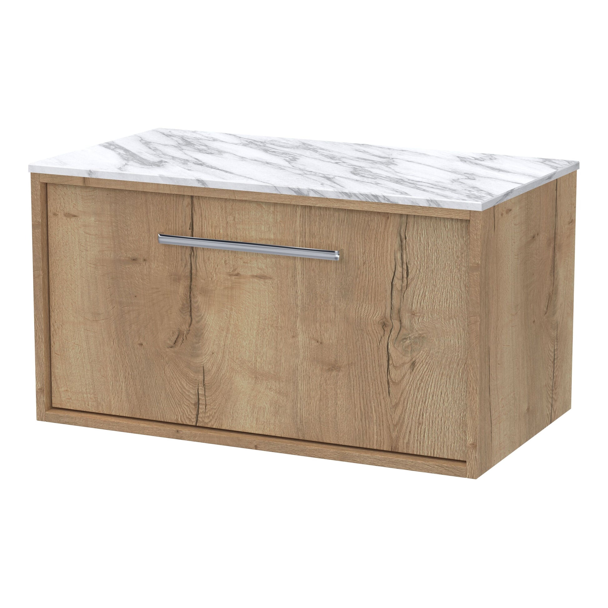 [BFRS1896CMT] Sturbridge Contemporary Wall Hung 1 Drawer Vanity Unit with Carrera Marble Top - Choice of Size and Colour - Cutout