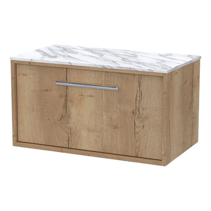 [BFRS1896CMT] Sturbridge Contemporary Wall Hung 1 Drawer Vanity Unit with Carrera Marble Top - Choice of Size and Colour - Cutout