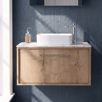 [BFRS1896CMT] Sturbridge Contemporary Wall Hung 1 Drawer Vanity Unit with Carrera Marble Top - Choice of Size and Colour - Silo